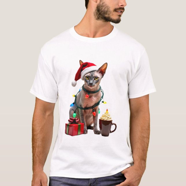 Pet Animal Lovers Cute Sphynx cat Reindeer Antlers T-Shirt (Front)