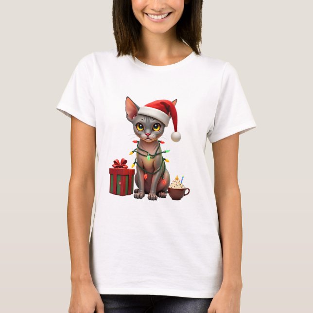 Pet Animal Lovers Cute Sphynx cat Reindeer Antlers T-Shirt (Front)