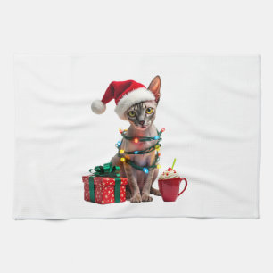 Pet Animal Lovers Cute Sphynx cat Reindeer Antlers Tea Towel