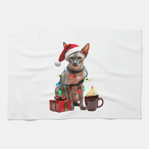Pet Animal Lovers Cute Sphynx cat Reindeer Antlers Tea Towel