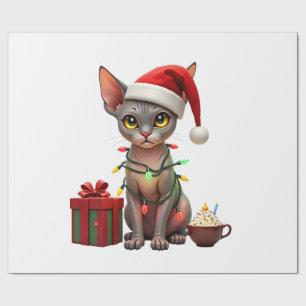 Pet Animal Lovers Cute Sphynx cat Reindeer Antlers Wrapping Paper