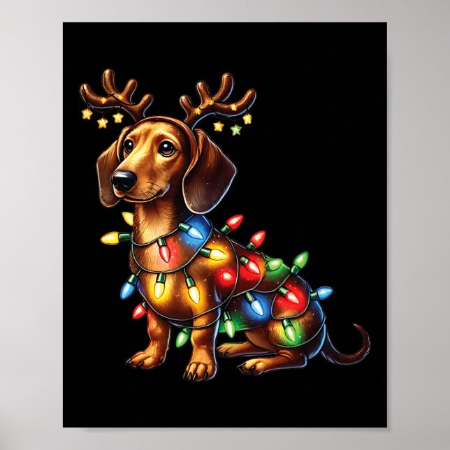Pet Animal Lovers Dachshund Dog Reindeer Antlers C Poster (Front)