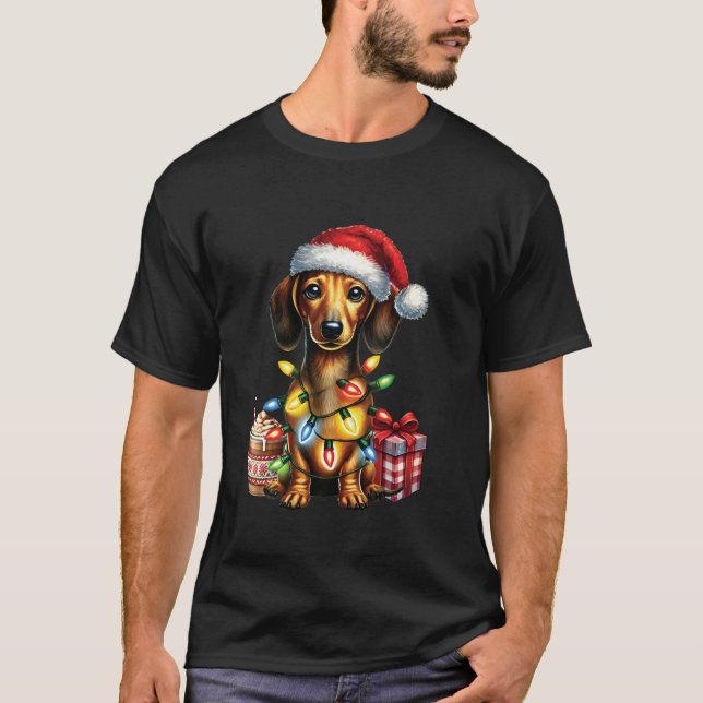 Pet Animal Lovers Dachshund Dog Santa Hat Christma T-Shirt (Front)