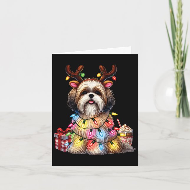 Pet Animal Lovers Shih Tzu Dogs Reindeer Antlers C Card (Front)