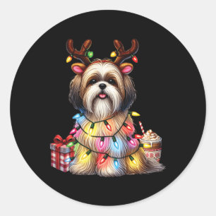 Pet Animal Lovers Shih Tzu Dogs Reindeer Antlers C Classic Round Sticker