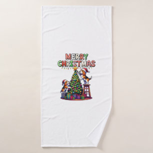Pet Animal Lovers Xmas Beagle Dogs Decorating Chri Bath Towel