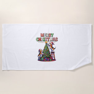 Pet Animal Lovers Xmas Beagle Dogs Decorating Chri Beach Towel