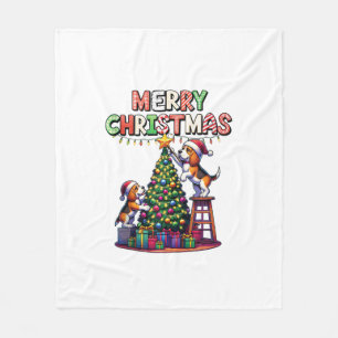 Pet Animal Lovers Xmas Beagle Dogs Decorating Chri Fleece Blanket