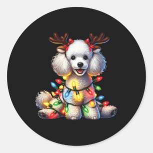 Pet Animal Lovers Xmas Poodle Dog Reindeer Christm Classic Round Sticker