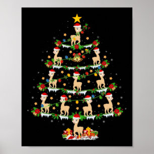 Pet Animal Xmas Lights Santa Alpaca Christmas Tree Poster
