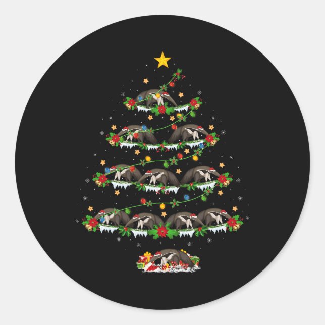 Pet Animal Xmas Lights Santa Anteater Christmas Tr Classic Round Sticker (Front)
