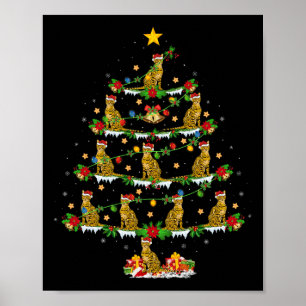 Pet Animal Xmas Lights Santa Bengal Cat Christmas Poster