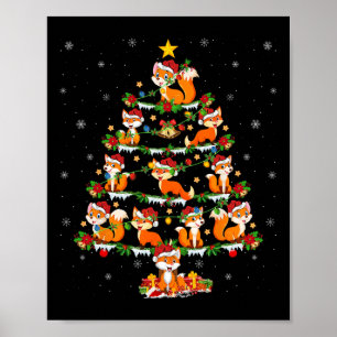 Pet Animal Xmas Lights Santa Fox Christmas Tree Poster