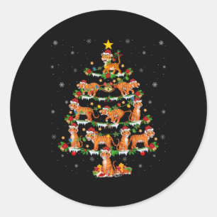 Pet Animal Xmas Lights Santa Tiger Christmas Tree  Classic Round Sticker