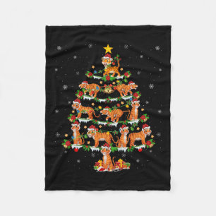 Pet Animal Xmas Lights Santa Tiger Christmas Tree  Fleece Blanket