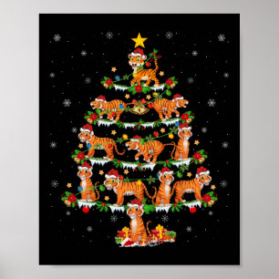 Pet Animal Xmas Lights Santa Tiger Christmas Tree  Poster