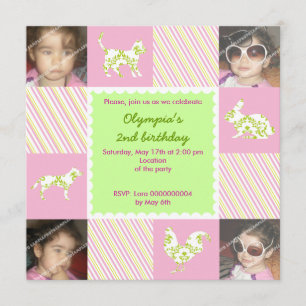 Pet animals & stripes birthday photo invitation