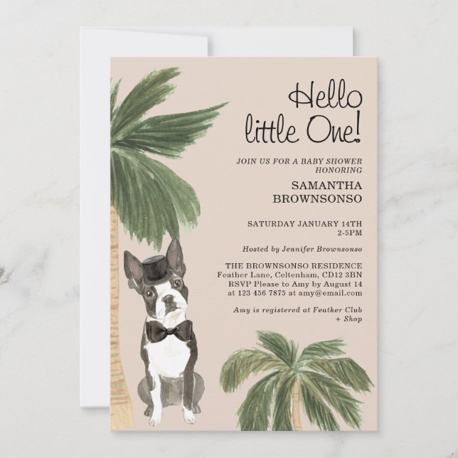 Pet Baby Shower Boy Rustic Boston Terrier beige Invitation (Front)