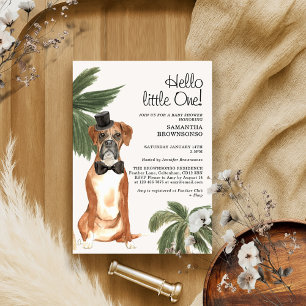 Pet Baby Shower Boy Tropical Palm Boxer Dog Invitation