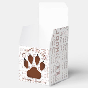 Pet Bakery Business Brown Dog Paw with Name Favour Box