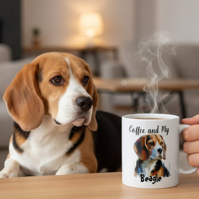 Pet Beagle and Coffee Time Brown Personalise Mug (Creator Uploaded)