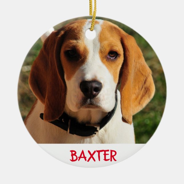 Pet Beagle Dog Photo Personalized Ceramic Tree Decoration (Front)