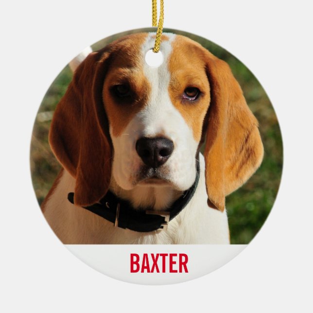Pet Beagle Dog Photo Personalized  Ceramic Tree Decoration (Front)