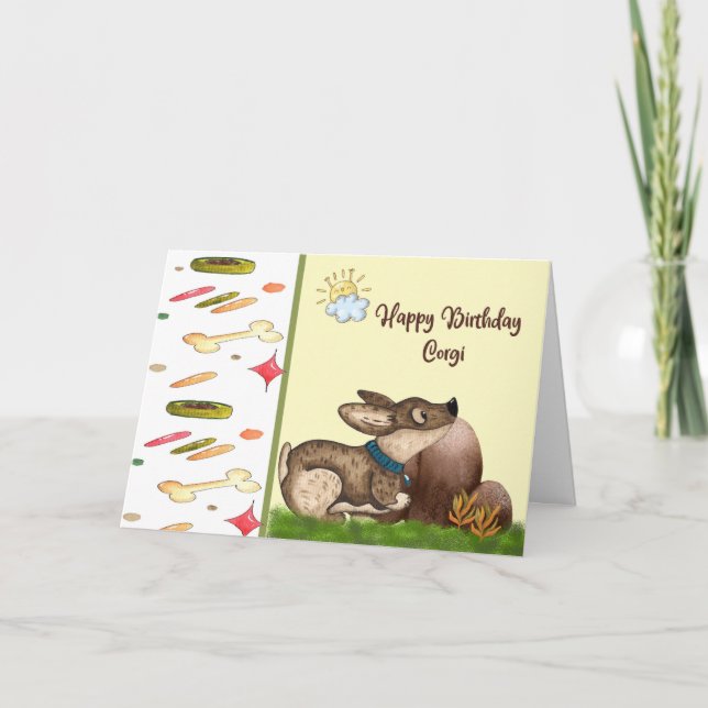 Pet Birthday Card for Corgi Dog. (Front)