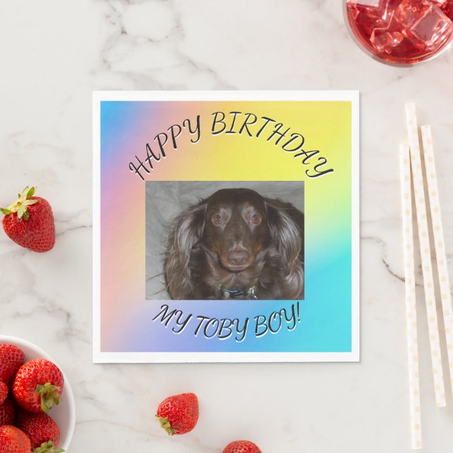 Pet Birthday Curved Gradient Photo Design Napkin (Insitu)