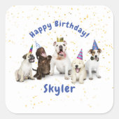 Pet Birthday Dog Celebration | Blue Square Sticker (Front)