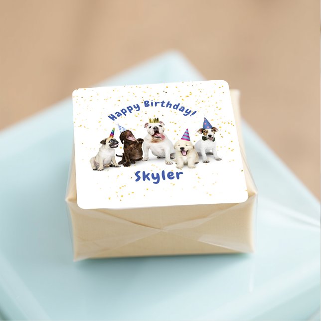 Pet Birthday Dog Celebration | Blue Square Sticker (Creator Uploaded)