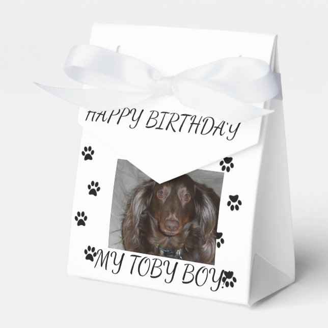 Pet Birthday Photo Pawprint Celebration Design Favour Box (Front Side)