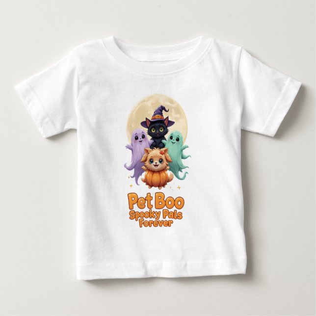 Pet Boo Crew- Cute Ghosts with Cat and Dog Baby T-Shirt (Front)