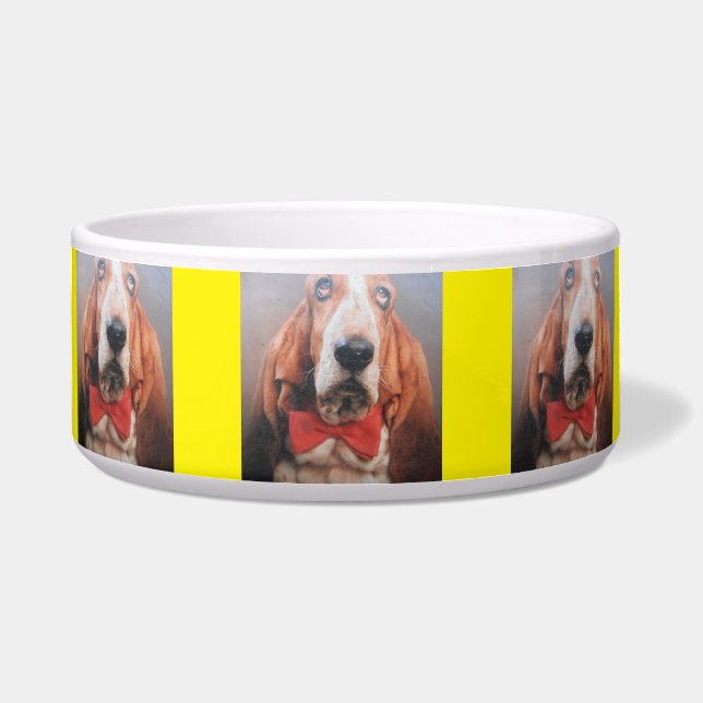 Pet Bowl Basset Hound Red Bow Tie (Front)