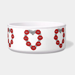 Pet Bowl Heart Diamond With Kisses