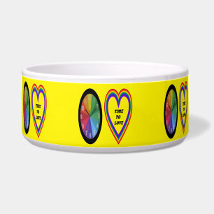 Pet Bowl Rainbow Clock & Heart Time To Love
