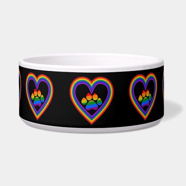Pet Bowl Rainbow Heart With Rainbow Paw (Front)