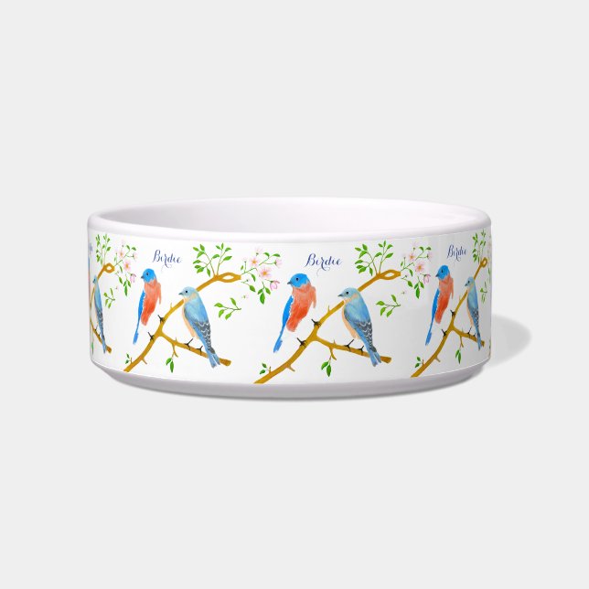 Pet Bowl With Bluebirds And Text (Front)