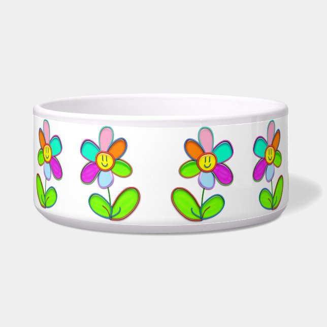 Pet bowl with Colourful Daisy - (Front)