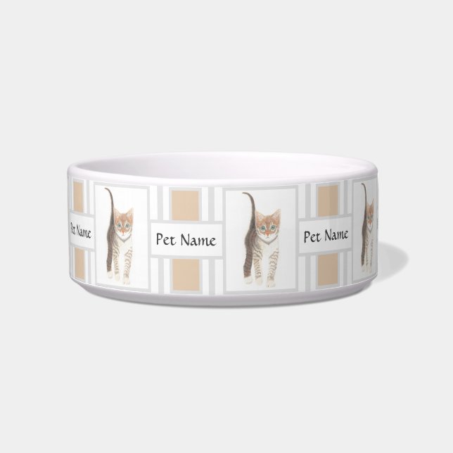 Pet Bowl With Tabby Image And Text (Front)