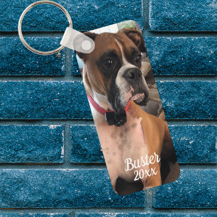 Pet Boxer Photo   White Typography Personalise Key Ring