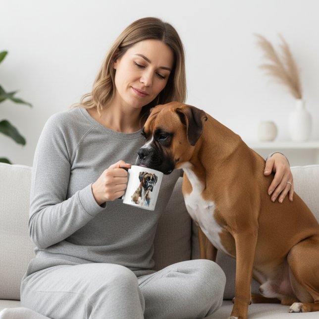 Pet Boxer Watercolor Brown & Black, PERSONALIZE Mug (Creator Uploaded)