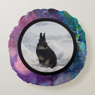 Pet bunny photo - acrylic paint round cushion
