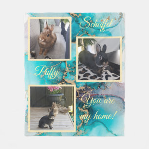 Pet bunny photo collage - green ink Fleecedecke Fleece Blanket