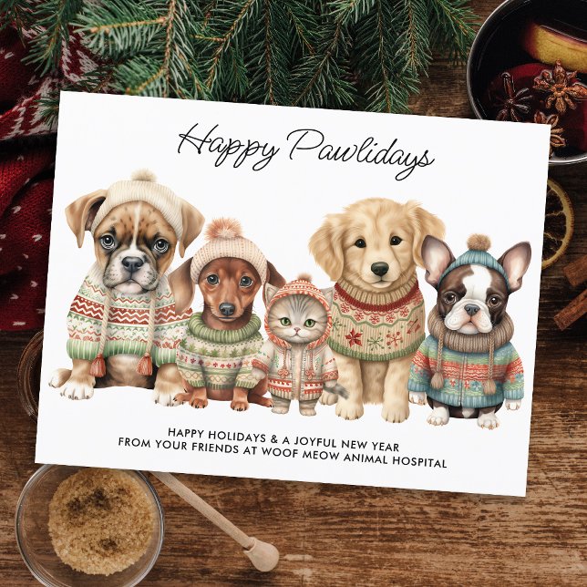 Pet Business Christmas Festive Cute Dog Cat Pets Holiday Postcard (Creator Uploaded)