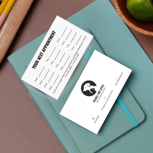 Pet Care Appointment Card with Logo & Cute Animal  (Pet Care Appointment Card with Logo & Cute Animal Art)