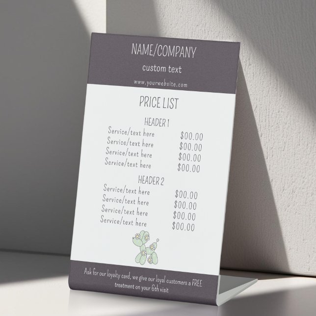 Pet care balloon dog service price list pedestal sign (Creator Uploaded)