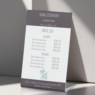 Pet care balloon dog service price list pedestal sign