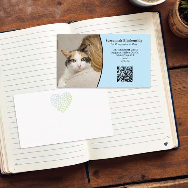 Pet Care Custom QR Code and Photo  Business Card (QR code & photo business card template front and back)