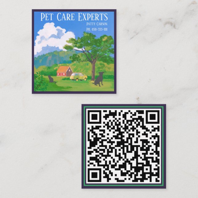 Pet Care Farm Style Professional Square Business Card (Front/Back)